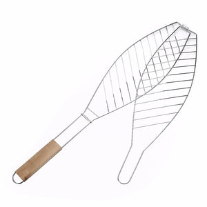Barbecue Meshes Camping Grill Rack BBQ Clip Folder Grill Single Meat Fish Vegetable BBQ Tool Wooden Handle Hinged Basket