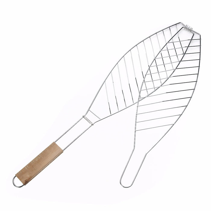 Barbecue Meshes Camping Grill Rack BBQ Clip Folder Grill Single Meat Fish Vegetable BBQ Tool Wooden Handle Hinged Basket