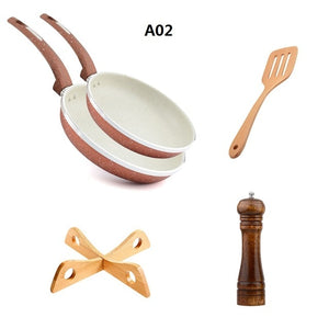 QueenTime 5pcs/set Non-Stick Frying Pan Cooware Set Wood Truners Spatula Soup Pot Holder Aluminum Alloy Pan Combo Cooking Tools