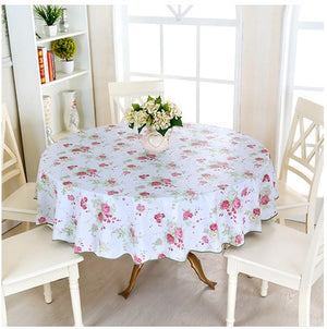 PEVA Printed Table Cloth Waterproof Oilproof Backside Ati-slip Flannel Round Tablecloth Table Cover For Home Restaurant