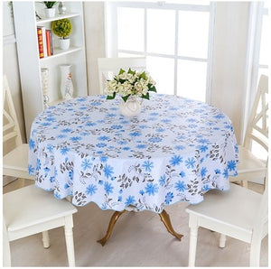 PEVA Printed Table Cloth Waterproof Oilproof Backside Ati-slip Flannel Round Tablecloth Table Cover For Home Restaurant