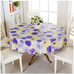 PEVA Printed Table Cloth Waterproof Oilproof Backside Ati-slip Flannel Round Tablecloth Table Cover For Home Restaurant