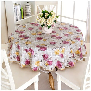 PEVA Printed Table Cloth Waterproof Oilproof Backside Ati-slip Flannel Round Tablecloth Table Cover For Home Restaurant
