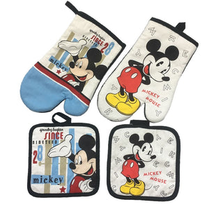 Mickey Mouse Microwave Glove Potholder Bakeware Blue and White 100% Cotton Oven Mitts and Potholder mat for BBQ or Kitchen