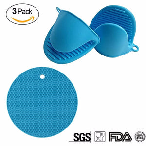 2 Pcses Heat Resistant Silicone Mini Cooking Oven Mitts Glove for Kitchen+1 Set Silicone Potholder Hot Pads Pot Holder