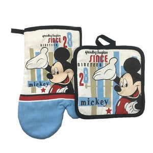 Mickey Mouse Microwave Glove Potholder Bakeware Blue and White 100% Cotton Oven Mitts and Potholder mat for BBQ or Kitchen
