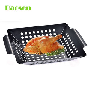 Non-stick Square Grill Pan Outdoor Stainless Steel Barbecue Grill Plate Vegetable Barbecue Basket Tray BBQ Tools Kitchen Gadgets