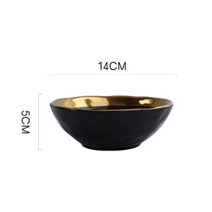 Round White Black Ceramic Salad Bowl Gold Japanese Style Noodle Container For Soup Rice Bowl Ceramica Set Kitchen Tool Tableware
