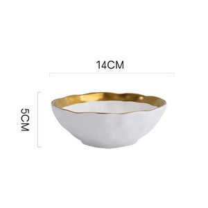 Round White Black Ceramic Salad Bowl Gold Japanese Style Noodle Container For Soup Rice Bowl Ceramica Set Kitchen Tool Tableware