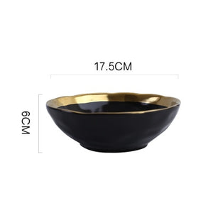 Round White Black Ceramic Salad Bowl Gold Japanese Style Noodle Container For Soup Rice Bowl Ceramica Set Kitchen Tool Tableware