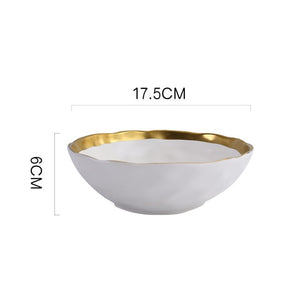 Round White Black Ceramic Salad Bowl Gold Japanese Style Noodle Container For Soup Rice Bowl Ceramica Set Kitchen Tool Tableware