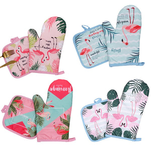 1Pair Cotton Fashion Flamingo Cactus Kitchen Pads Cooking Microwave Pot Holder Baking BBQ Oven Potholders Mitts Kitchen Gloves