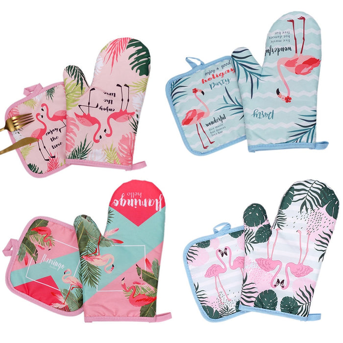 1Pair Cotton Fashion Flamingo Cactus Kitchen Pads Cooking Microwave Pot Holder Baking BBQ Oven Potholders Mitts Kitchen Gloves