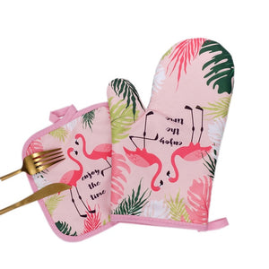 1Pair Cotton Fashion Flamingo Cactus Kitchen Pads Cooking Microwave Pot Holder Baking BBQ Oven Potholders Mitts Kitchen Gloves