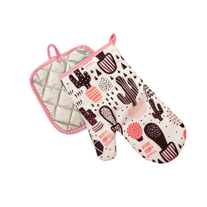1Pair Cotton Fashion Flamingo Cactus Kitchen Pads Cooking Microwave Pot Holder Baking BBQ Oven Potholders Mitts Kitchen Gloves