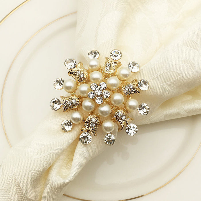 10pcs/lot Hotel Napkin Ring Napkin Holder Round Flower Pearl Napkin Buckle Christmas Wedding Party Napkin Circle Decoration