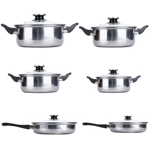 New Stainless Steel Cookware 6pcs/set Pots & Pans Kitchen Home Cooking Tool Various Size HWC