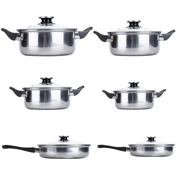 New Stainless Steel Cookware 6pcs/set Pots & Pans Kitchen Home Cooking Tool Various Size HWC