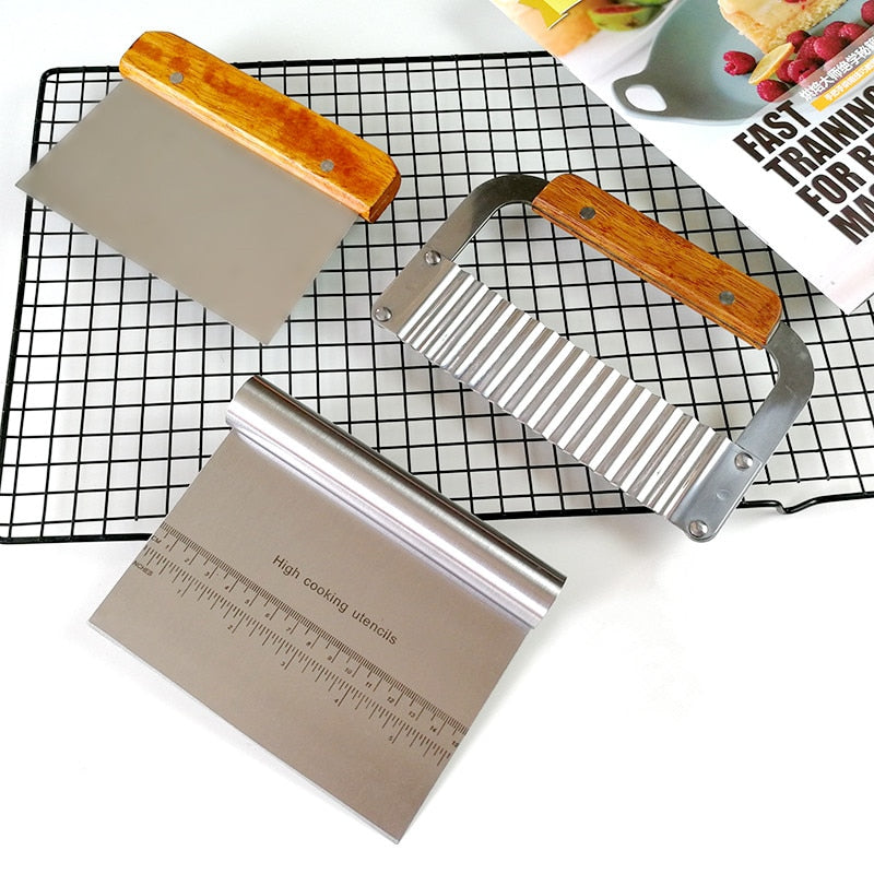 Durable Stainless Steel Pizza Dough Scraper Cutter Fondant Cake Baking Pastry Spatulas Cutters Tough Kitchen Tool Accessories