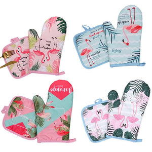 2pcs 1 Pair Cotton Fashion Flamingo Kitchen Pad Cooking microwave baking BBQ oven potholders oven mitts kitchen gloves 30