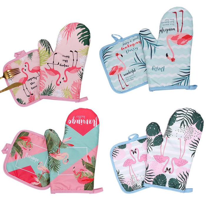 2pcs 1 Pair Cotton Fashion Flamingo Kitchen Pad Cooking microwave baking BBQ oven potholders oven mitts kitchen gloves 30