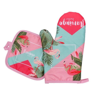 2pcs 1 Pair Cotton Fashion Flamingo Kitchen Pad Cooking microwave baking BBQ oven potholders oven mitts kitchen gloves 30