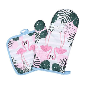 2pcs 1 Pair Cotton Fashion Flamingo Kitchen Pad Cooking microwave baking BBQ oven potholders oven mitts kitchen gloves 30