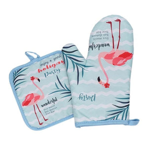 2pcs 1 Pair Cotton Fashion Flamingo Kitchen Pad Cooking microwave baking BBQ oven potholders oven mitts kitchen gloves 30