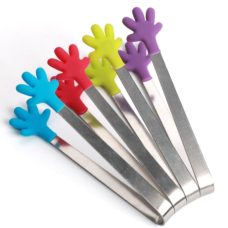 Creative Silicone BBQ Tong Clip Anti-skid Ice Sugar Clip Stainless Steel Mini Pastry Clamp Cooking Salad Clips Kitchen Tools