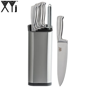XYj 8pcs Stainless Steel Knife Set Comfortable Handle Sharp Blade Kitchen Chef Knife Sharpener Knife Holder Stand Cooking Tools