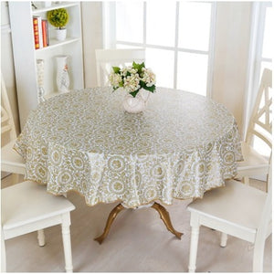 PEVA Printed Table Cloth Waterproof Oilproof Backside Ati-slip Flannel Round Tablecloth Table Cover For Home Restaurant