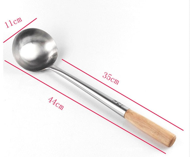 big long spatula shovel chef cooking cocina utensilios blade Kitchen Utensil Wooden Handle Stainless Steel Turner Soup Spoon wok