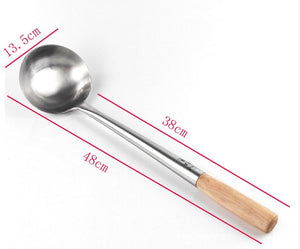 big long spatula shovel chef cooking cocina utensilios blade Kitchen Utensil Wooden Handle Stainless Steel Turner Soup Spoon wok