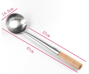 big long spatula shovel chef cooking cocina utensilios blade Kitchen Utensil Wooden Handle Stainless Steel Turner Soup Spoon wok