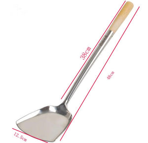 big long spatula shovel chef cooking cocina utensilios blade Kitchen Utensil Wooden Handle Stainless Steel Turner Soup Spoon wok