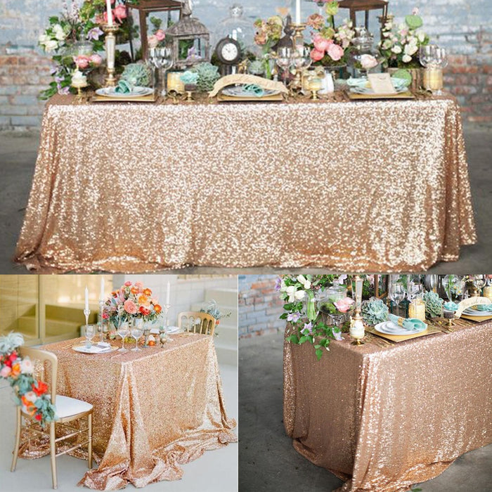 Rose Gold Sequin Tablecloth Glitter Round Rectangular Embroidered Sequin Table Cloth For Wedding Cake Party Christmas Decoration