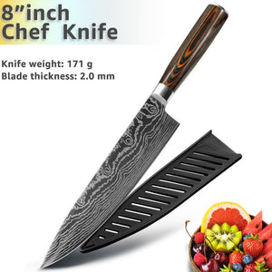 Kitchen knife Chef Knives 8 inch Japanese 7CR17 440C High Carbon Stainless Steel Sanding Laser Pattern Vegetable Santoku Knife
