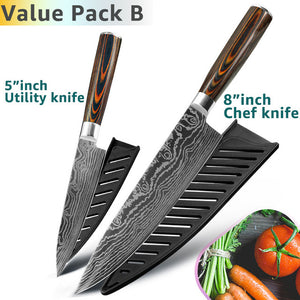 Kitchen knife Chef Knives 8 inch Japanese 7CR17 440C High Carbon Stainless Steel Sanding Laser Pattern Vegetable Santoku Knife