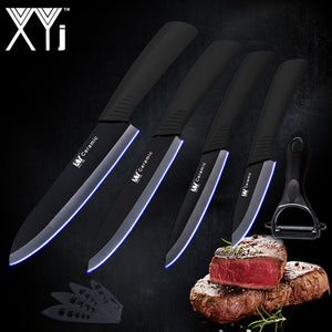 New Ceramic Knife Set 3, 4, 5, 6 Inch Paring Utility Slicing Chef Kitchen Knife One Black Blade Peeler Accessories Black Handle