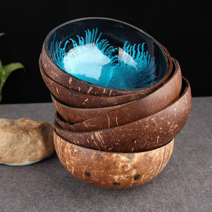 Natural Coconut Shell Key, Candy Bowl Table Key Storage Section Coconut Bowl Ink Creative Ornament Creative Storage Bowl