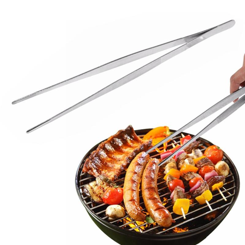 1pc Barbecue Tweezers Stainless Steel Food Tweezers Cooking Utensils Tongs  The Kitchen Buffet Long Straight Roasting Clamp  A20