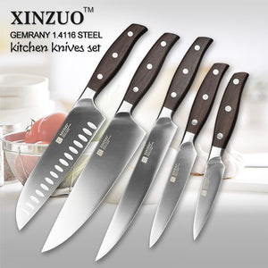XINZUO Brand High Quality 3.5+5+7+8+8 inch Paring Utility Santuko Cleaver Chef Knives German Stainless Steel Kitchen Knife Sets