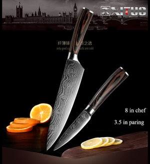 XITUO 5PCS Kitchen Knife Set Stainless Steel Blades Damascus Laser Chef Knife Sets Santoku Utility Paring Cooking Tools kitchen