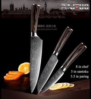XITUO 5PCS Kitchen Knife Set Stainless Steel Blades Damascus Laser Chef Knife Sets Santoku Utility Paring Cooking Tools kitchen