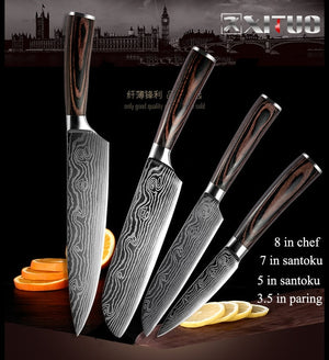 XITUO 5PCS Kitchen Knife Set Stainless Steel Blades Damascus Laser Chef Knife Sets Santoku Utility Paring Cooking Tools kitchen