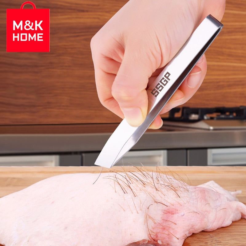 M&K HOME Kitchen Stainless Steel Pig Hair Pulling Chicken Duck Hair Clip Fish Bone Pliers Plucking Tweezers Hair Removal Pliers