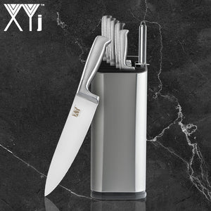 XYJ Japanese Stainless Steel Kitchen Knives Set & 8 inch Multi-purpose Knife Holder & Sharpener 8-piece Set Chef CookingTools