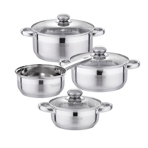 Velaze Dylan Cookware Set Stainless Steel 7-Piece Pot & Pan Sets, Induction, Include Saucepan, Casserole with Tempered Glass lid