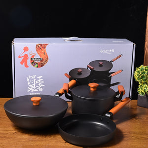 30cm Three-piece Non-stick Smokeless Wok Frying Pan Cooker Cookware Korean Cookware for Table Metal Cookong Pots Sets Cooking