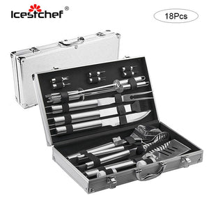 18Pcs/Set Stainless Steel Barbecue Cooking Utensil Set BBQ Grill Tool Kit With Carry Bag or Aluminum box